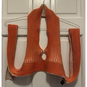 Yindsor Orange Ribbed Knit Halter Top M Cutout Striped Open Back Y2K